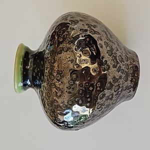 CB2 Ceramic Hammered Texture Metallic Glaze Gray Green Bud Vase Jar